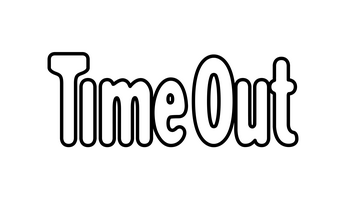 The image contains the text "Time Out" in black outline font on a transparent background.