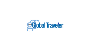 A logo with "Global Traveler" and stylized initials "gT" next to it, featuring a globe graphic.