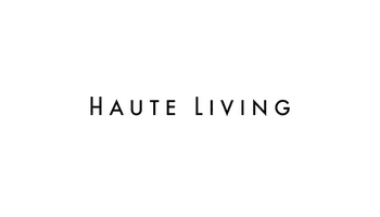 The image shows the phrase "HAUTE LIVING" displayed in uppercase letters, centered against a plain black background.