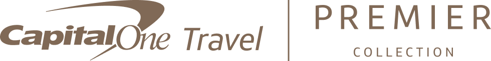 The image features the logo for Capital One Travel Premier Collection in brown text with a stylized swoosh design above the word "CapitalOne."