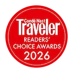 The image is a red circular badge for Cond&eacute; Nast Traveler Readers' Choice Awards 2026.