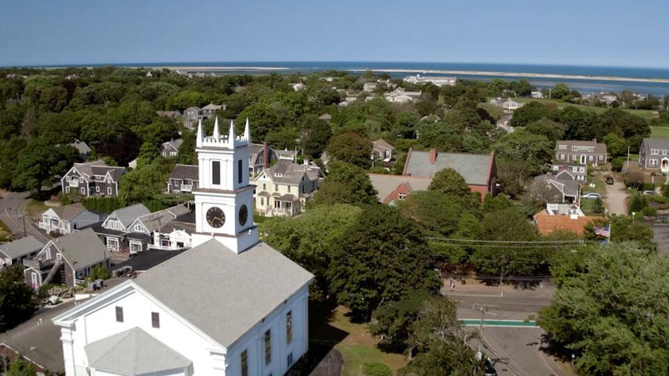 Aerial shot over downtown Chatham