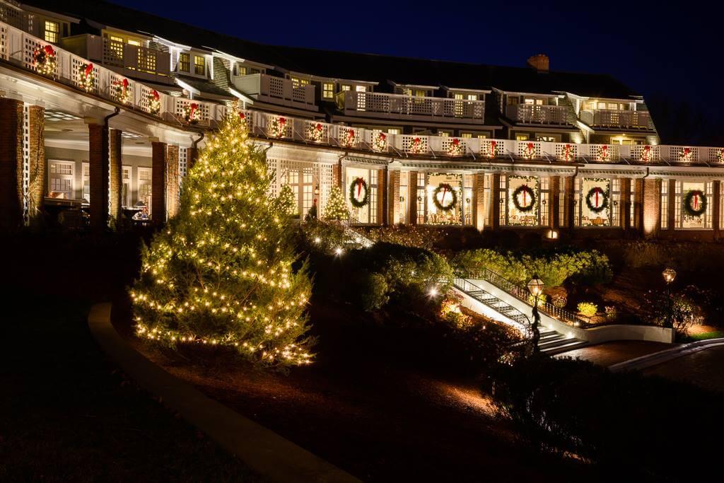 Outdoor winter wedding with Christmas tree
