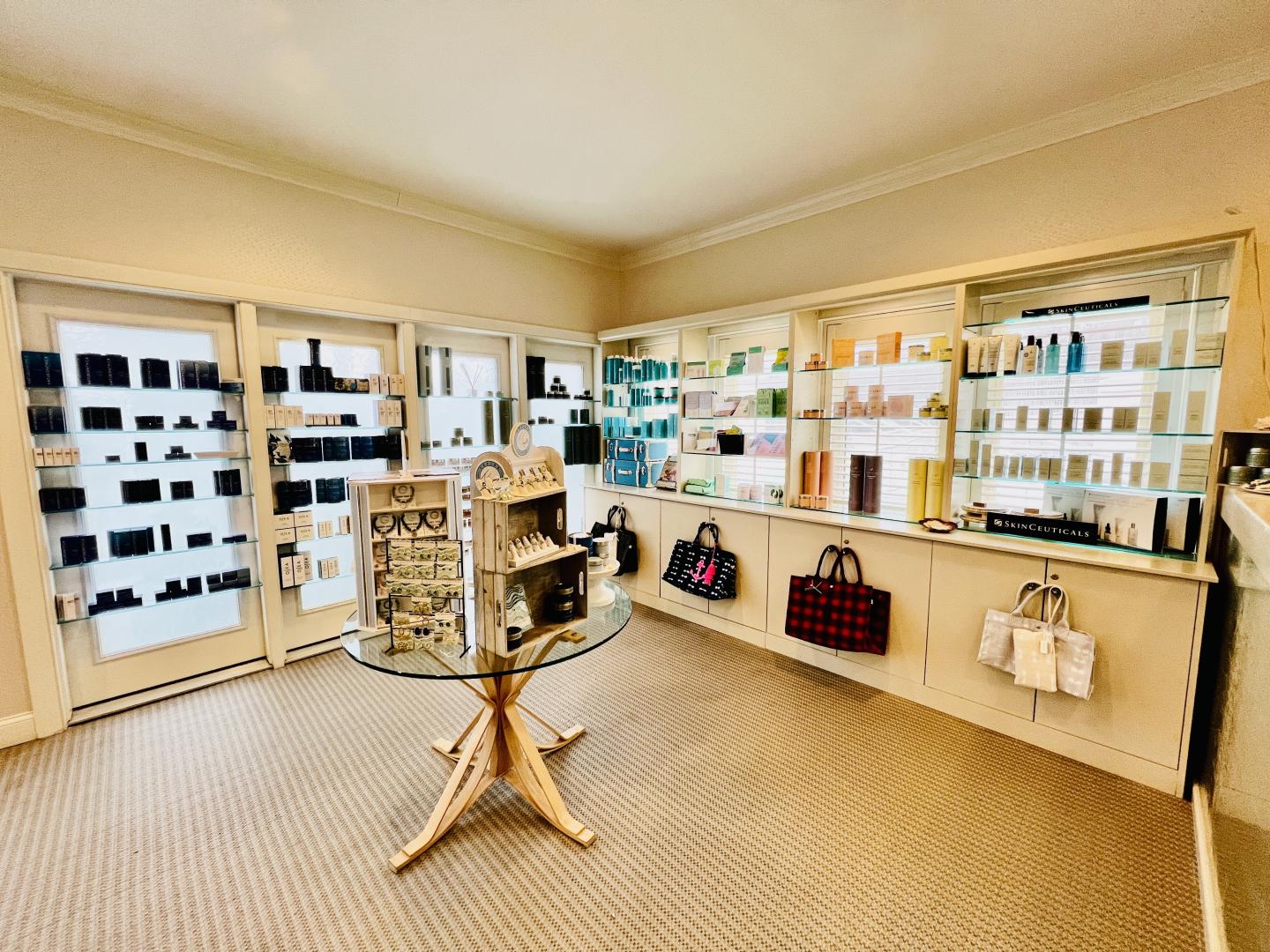 Spa products on display in boutique