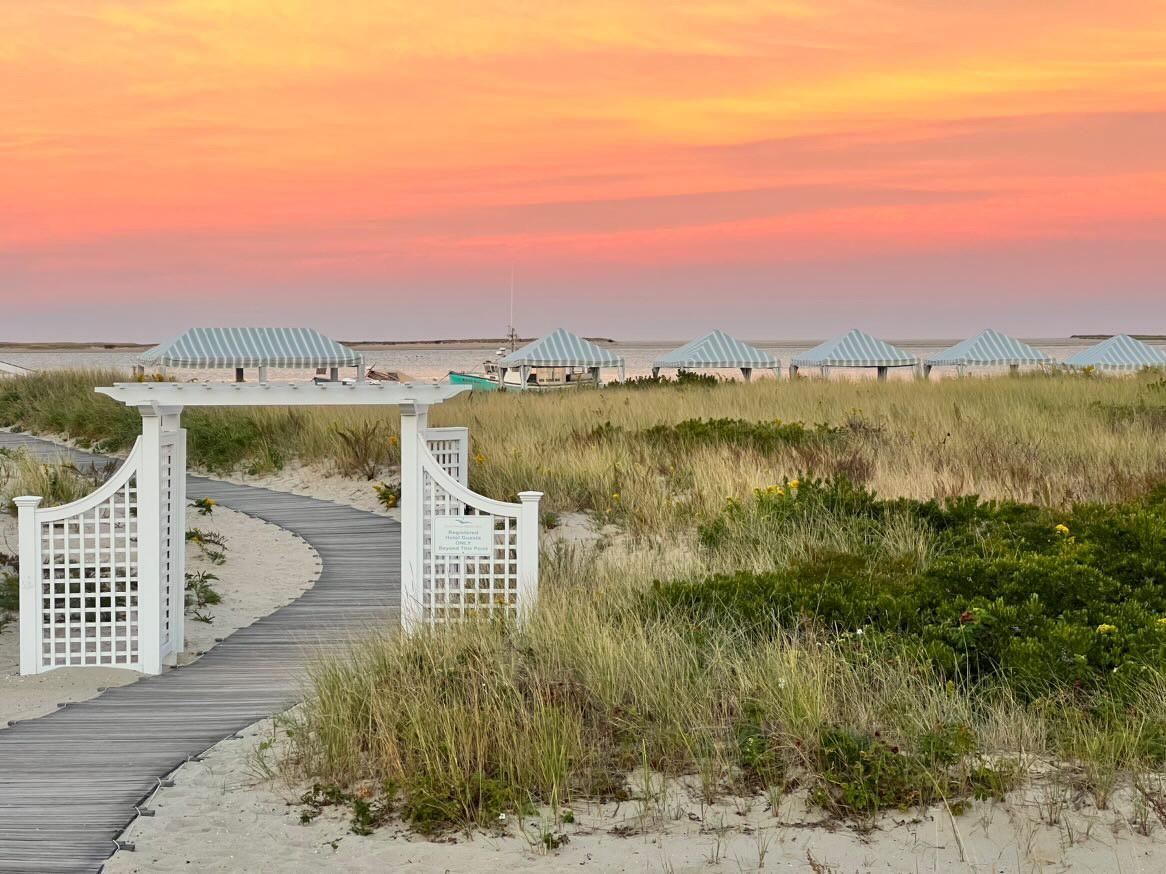 Boardwalk to the beach with a stunning sunset