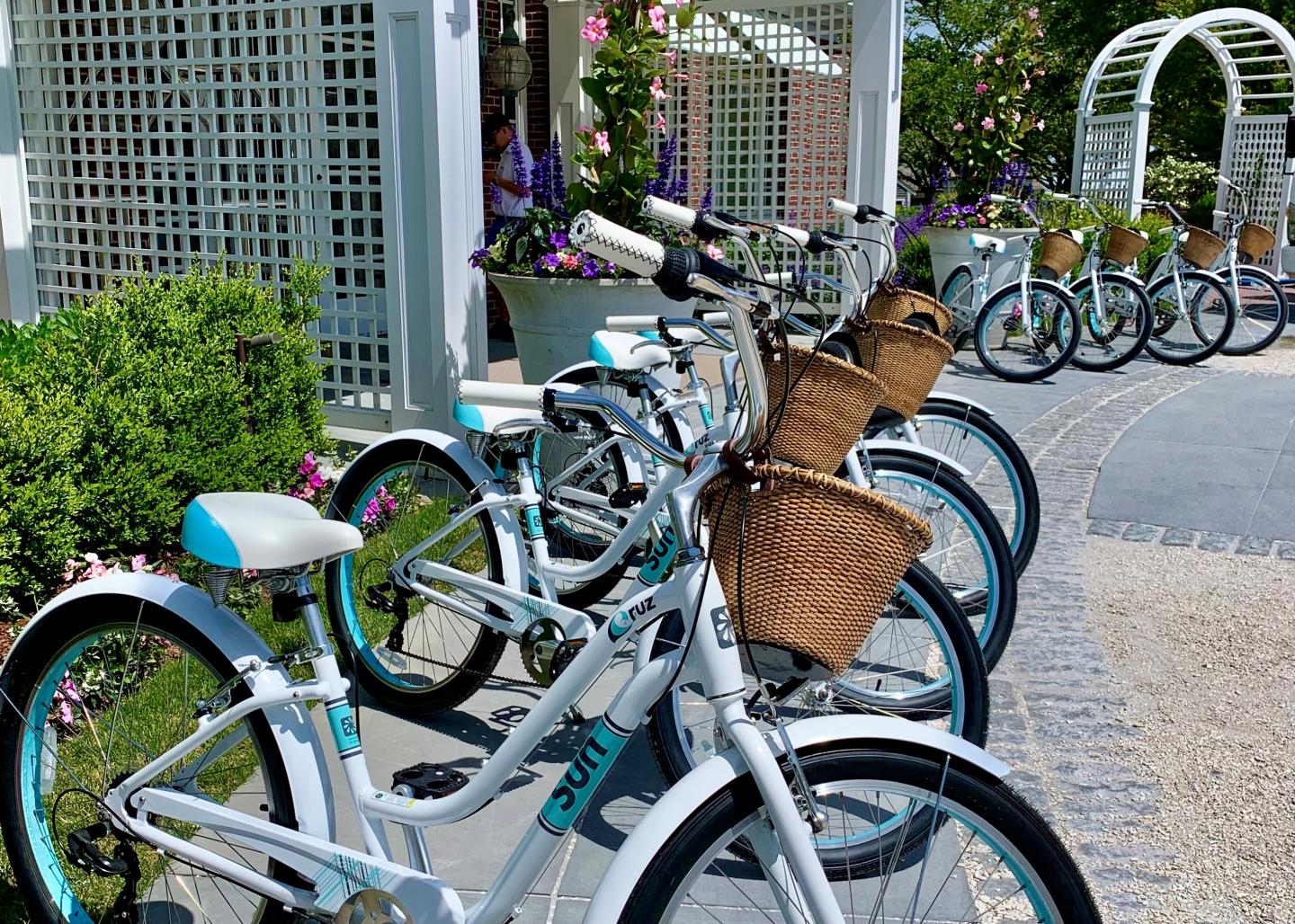 Bikes lined up at hotel entrance
