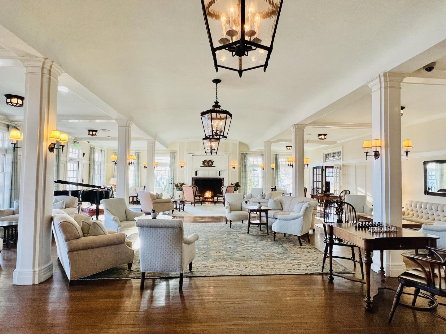 South lounge with couches, chairs and fire place