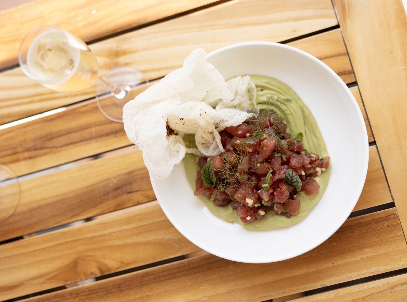 Yellowfin tuna on a wooden table
